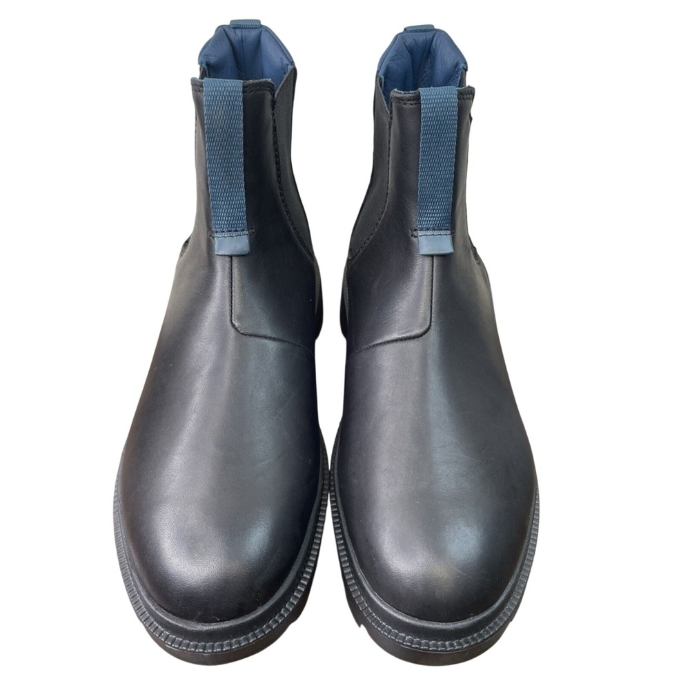 OluKai Heui Black Leather Chelsea Boots Women US W6 EUR 36 Lug Sole Pull On - Picture 2 of 6